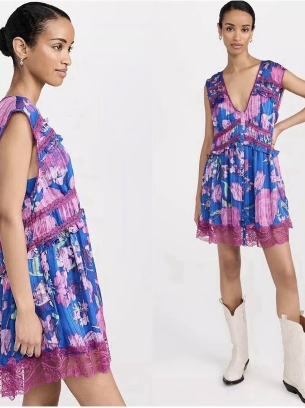 Free People Blue & Pink Floral Dress